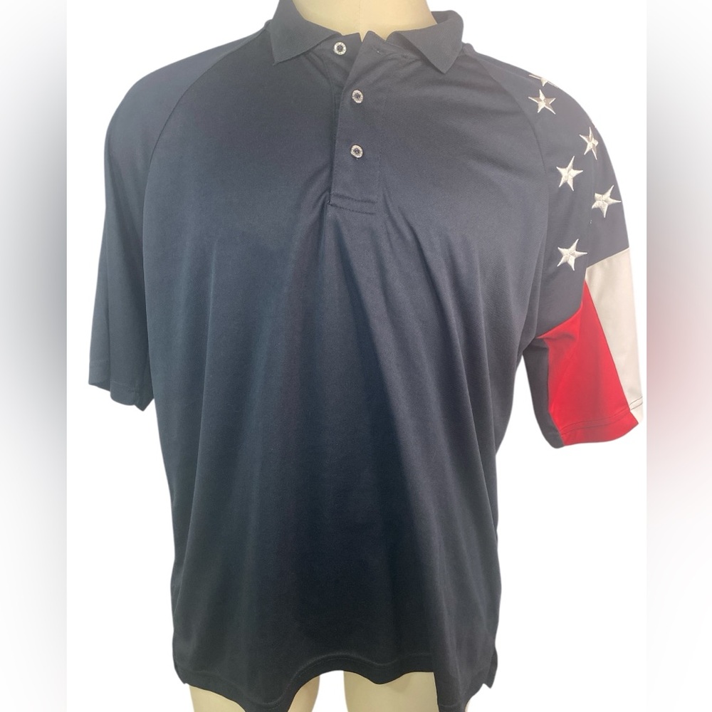 Freedom Men's Navy Polo Shirt with Patriotic Star Pattern XL